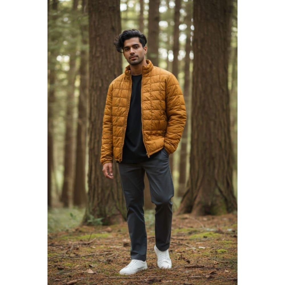 Old Navy L Grid Quilt Puffer Jacket Men's SAFFLOWER Orange Water-Resistant Coat - Picture 2 of 11